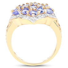 Load image into Gallery viewer, 14K Yellow Gold Plated 2.38 Carat Genuine Tanzanite .925 Sterling Silver Ring