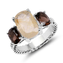 Load image into Gallery viewer, 5.75 Carat Genuine Golden Rutile & Smoky Quartz .925 Sterling Silver Ring