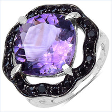 Load image into Gallery viewer, 6.09 Carat Genuine Amethyst & Black Spinel .925 Sterling Silver Ring