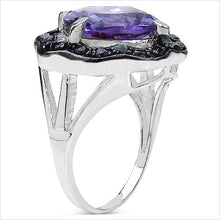 Load image into Gallery viewer, 6.09 Carat Genuine Amethyst & Black Spinel .925 Sterling Silver Ring