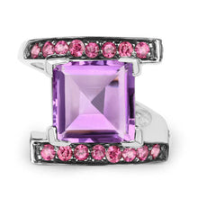 Load image into Gallery viewer, 6.90 Carat Genuine Amethyst and Rhodolite .925 Sterling Silver Ring
