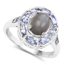 Load image into Gallery viewer, 2.35 Carat Genuine Grey Moonstone and Tanzanite .925 Sterling Silver Ring