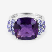 Load image into Gallery viewer, 6.34 Carat Genuine Amethyst and Tanzanite .925 Sterling Silver Ring