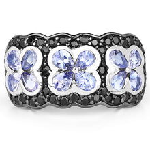 Load image into Gallery viewer, 14K Yellow Gold Plated 2.60 Carat Genuine Tanzanite and Black Spinel .925 Sterling Silver Ring