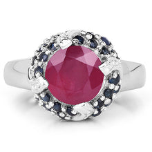 Load image into Gallery viewer, 3.70 Carat Glass Filled Ruby and Blue Sapphire .925 Sterling Silver Ring