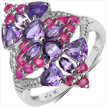 Load image into Gallery viewer, 2.58 Carat Genuine Amethyst & Ruby .925 Sterling Silver Ring