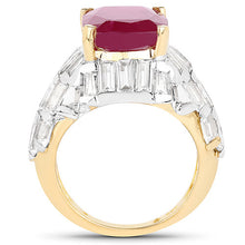Load image into Gallery viewer, 14K Yellow Gold Plated 10.76 Carat Glass Filled Ruby and White Topaz .925 Sterling Silver Ring