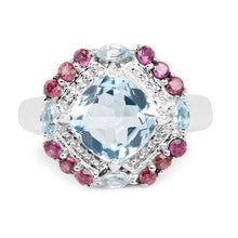 Load image into Gallery viewer, 4.73 Carat Genuine Blue Topaz and Rhodolite .925 Sterling Silver Ring