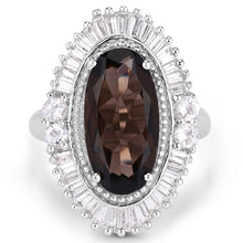 Load image into Gallery viewer, 8.12 Carat Genuine Smoky Quartz and White Topaz .925 Sterling Silver Ring