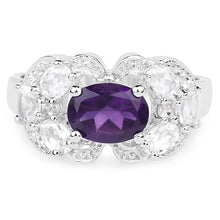 Load image into Gallery viewer, 2.75 Carat Genuine Amethyst and White Zircon .925 Sterling Silver Ring