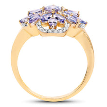 Load image into Gallery viewer, 14K Yellow Gold Plated 2.01 Carat Genuine Tanzanite & White Topaz .925 Sterling Silver Ring