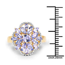 Load image into Gallery viewer, 14K Yellow Gold Plated 2.01 Carat Genuine Tanzanite & White Topaz .925 Sterling Silver Ring