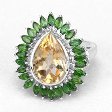 Load image into Gallery viewer, 7.02 Carat Genuine Citrine and Chrome Diopside .925 Sterling Silver Ring