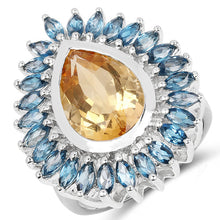 Load image into Gallery viewer, 7.54 Carat Genuine Citrine & London Blue Topaz .925 Sterling Silver Ring