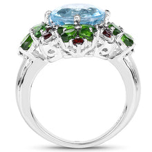 Load image into Gallery viewer, 5.76 Carat Genuine Blue Topaz, Chrome Diopside & Garnet .925 Sterling Silver Ring