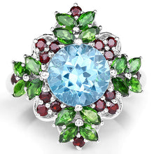Load image into Gallery viewer, 5.76 Carat Genuine Blue Topaz, Chrome Diopside & Garnet .925 Sterling Silver Ring