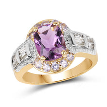 Load image into Gallery viewer, 14K Yellow Gold Plated 2.28 Carat Genuine Amethyst, Tanzanite And White Topaz .925 Sterling Silver Ring