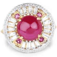 Load image into Gallery viewer, 14K Yellow Gold Plated 8.91 Carat Genuine Glass Filled Ruby, Rhodolite & White Topaz .925 Sterling Silver Ring
