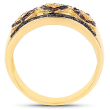 Load image into Gallery viewer, 14K Yellow Gold Plated 0.32 Carat Genuine Black Diamond and Red Diamond .925 Sterling Silver Ring