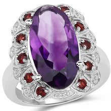 Load image into Gallery viewer, 6.40 Carat Genuine Amethyst and Garnet .925 Sterling Silver Ring