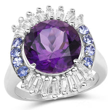 Load image into Gallery viewer, 5.24 Carat Genuine Amethyst, Tanzanite & White Topaz .925 Sterling Silver Ring