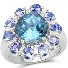 Load image into Gallery viewer, 6.19 Carat Genuine London Blue Topaz, Tanzanite & White Topaz .925 Sterling Silver Ring