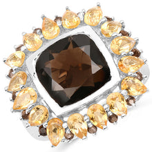 Load image into Gallery viewer, 9.16 Carat Genuine Smoky Quartz & Citrine .925 Sterling Silver Ring