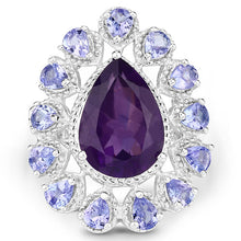 Load image into Gallery viewer, 5.82 Carat Genuine Amethyst and Tanzanite .925 Sterling Silver Ring