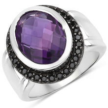 Load image into Gallery viewer, 5.35 Carat Genuine Amethyst and Black Spinel .925 Sterling Silver Ring