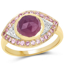 Load image into Gallery viewer, 14K Yellow Gold Plated 3.02 Carat Genuine Pink Sapphire and White Topaz .925 Sterling Silver Ring