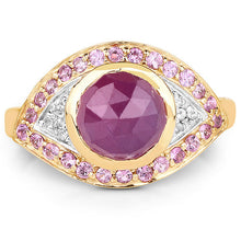 Load image into Gallery viewer, 14K Yellow Gold Plated 3.02 Carat Genuine Pink Sapphire and White Topaz .925 Sterling Silver Ring