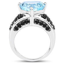 Load image into Gallery viewer, 5.49 Carat Genuine Blue Topaz and Black Spinel .925 Sterling Silver Ring