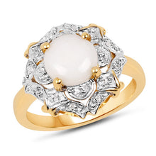 Load image into Gallery viewer, 14K Yellow Gold Plated 1.40 Carat Genuine Opal and White Topaz .925 Sterling Silver Ring