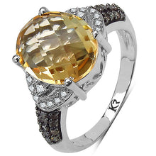 Load image into Gallery viewer, 4.69 Carat Genuine Citrine, Champagne Diamond & White Diamond .925 Sterling Silver Ring