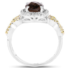 Load image into Gallery viewer, 1.90 Carat Genuine Smoky Quartz, Yellow Diamond & White Diamond .925 Sterling Silver Ring