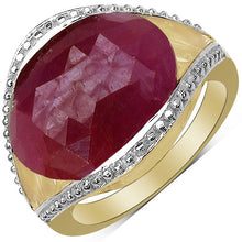 Load image into Gallery viewer, 14K Yellow Gold Plated 9.29 Carat Genuine Pink Sapphire & White Diamond .925 Sterling Silver Ring