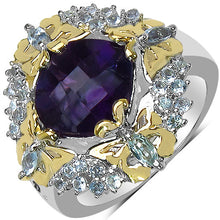 Load image into Gallery viewer, 3.91 Carat Genuine Amethyst, Blue Topaz & White Diamond .925 Sterling Silver Ring