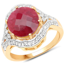 Load image into Gallery viewer, 14K Yellow Gold Plated 6.91 Carat Dyed Ruby and White Topaz .925 Sterling Silver Ring