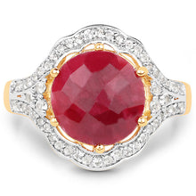 Load image into Gallery viewer, 14K Yellow Gold Plated 6.91 Carat Dyed Ruby and White Topaz .925 Sterling Silver Ring