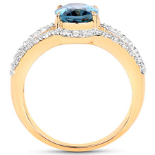 Load image into Gallery viewer, 14K Yellow Gold Plated 2.30 Carat Genuine London Blue Topaz and White Topaz .925 Sterling Silver Ring