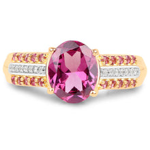 Load image into Gallery viewer, 14K Yellow Gold Plated 3.32 Carat Genuine Rhodolite and White Topaz .925 Sterling Silver Ring