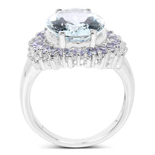 Load image into Gallery viewer, 5.30 Carat Genuine Aquamarine, Tanzanite & White Topaz .925 Sterling Silver Ring