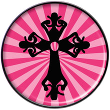 Load image into Gallery viewer, Pink Black Radiant Cross Black Barbell Tongue Ring