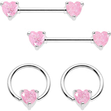 Load image into Gallery viewer, 14G Pink CZ Gem Heart Captive Ring Barbell Nipple Ring Set