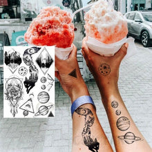 Load image into Gallery viewer, Realistic Black Temporary Small Big Tattoos Space Planets Animals Tatoos Waterproof Face Hands Tattoos For Girls Mens