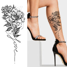 Load image into Gallery viewer, Realistic Sketches Black Flowers Temporary Waterproof Flower Tattoos Modern Body Arm Drawing For Womens