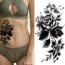 Load image into Gallery viewer, Realistic Sketches Black Flowers Temporary Waterproof Flower Tattoos Modern Body Arm Drawing For Womens