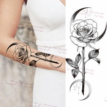 Load image into Gallery viewer, Realistic Sketches Black Flowers Temporary Waterproof Flower Tattoos Modern Body Arm Drawing For Womens