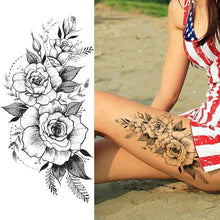 Load image into Gallery viewer, Realistic Sketches Black Flowers Temporary Waterproof Flower Tattoos Modern Body Arm Drawing For Womens
