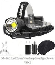 Load image into Gallery viewer, Rechargeable Adjustable Headlamp, Zoom/Waterproof LED White Yellow Color High Lumen Headlamp Flashlight Torch Power Bank For Adult Outdoor Camping Fishing Adventures
